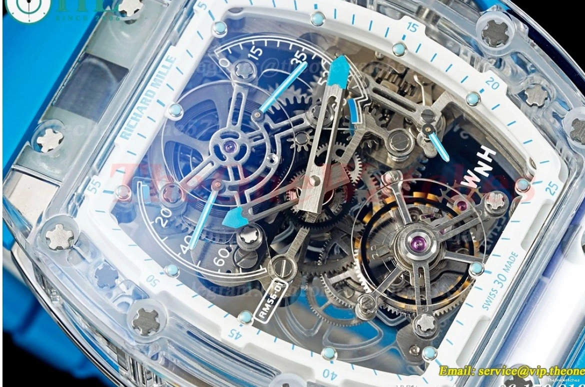 Blue Rubber Dial RMF Skeleton RM56-01 44mm on Strap Tourb 0513